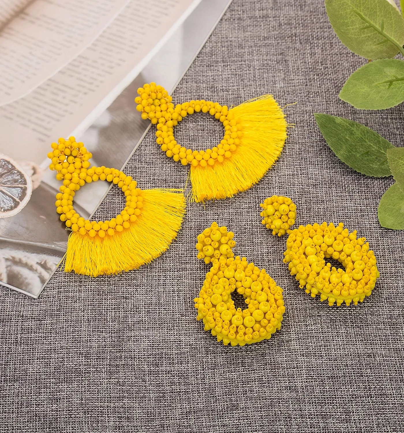 2 Statement Drop Earrings for Women Bohemian Beaded Hoop Dangle Earrings Tassel Handmade Earrings