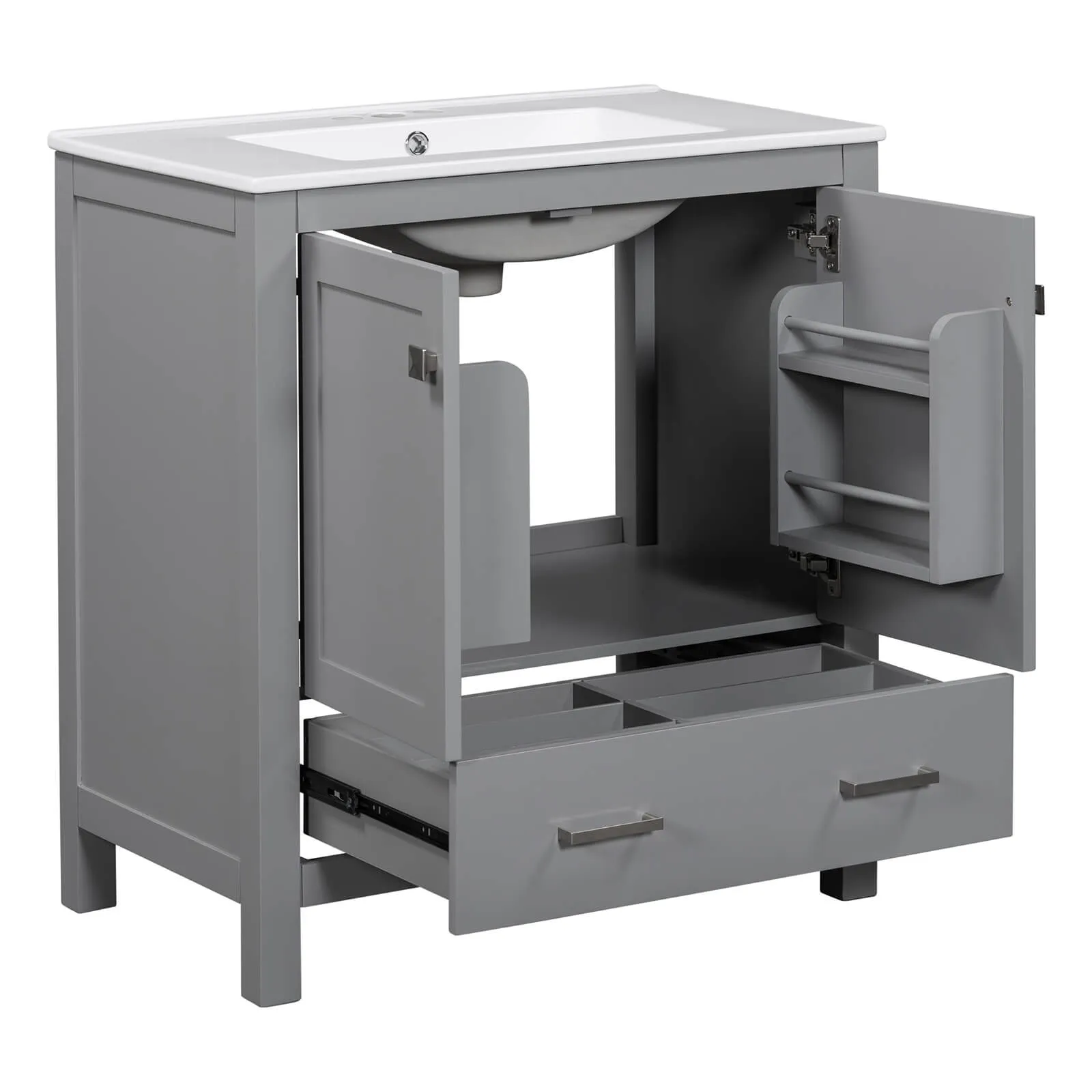 30'' Gray Bathroom Vanity with Built-In Shelf