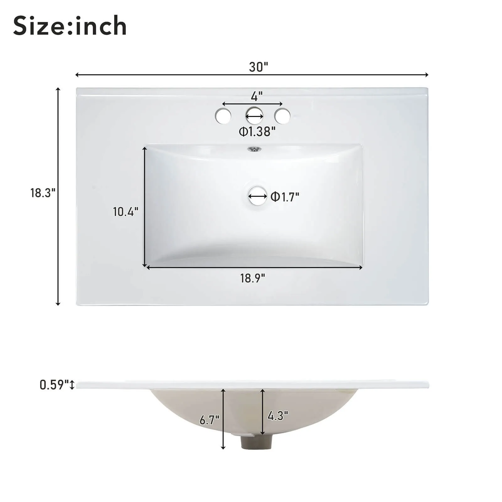 30'' Gray Bathroom Vanity with Built-In Shelf