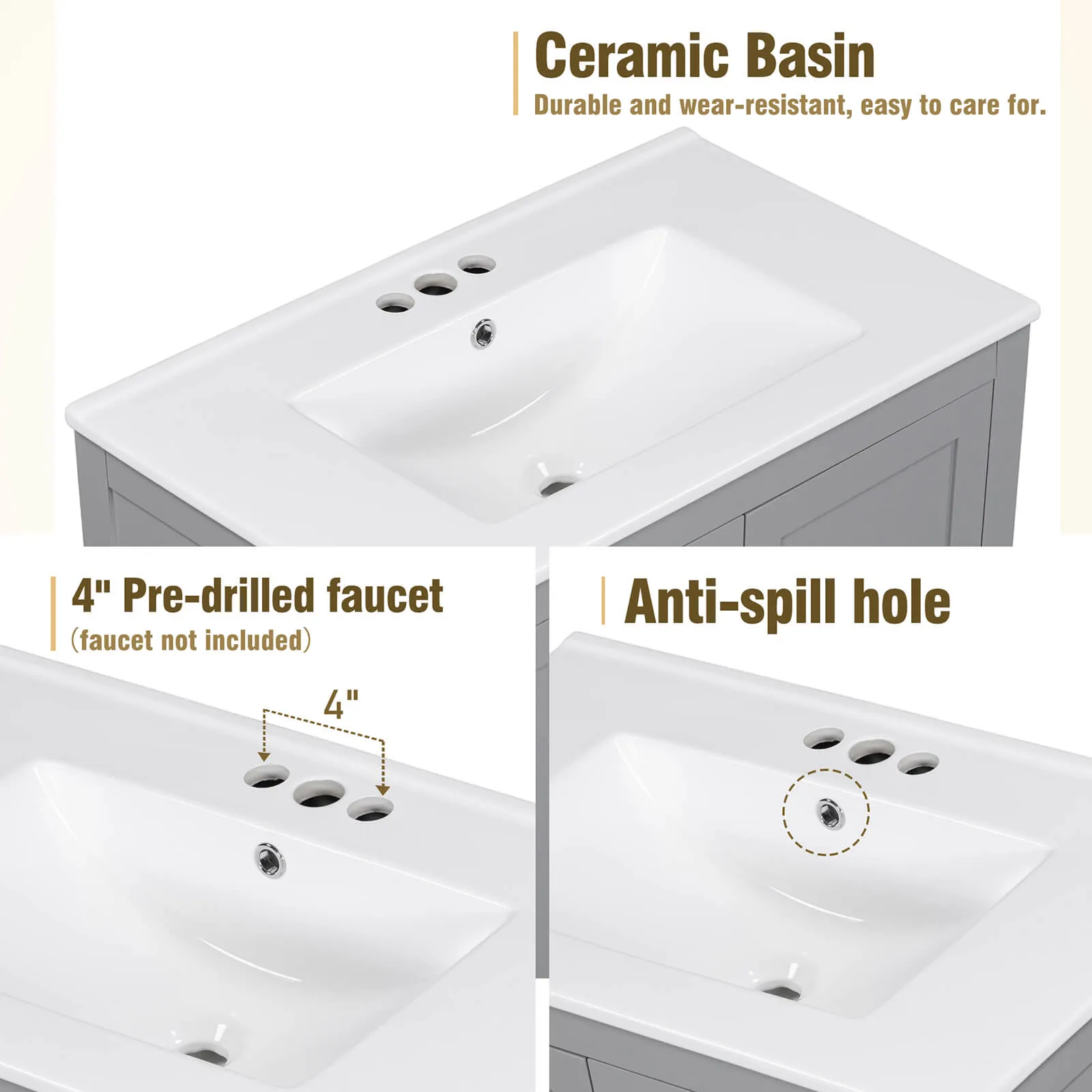 30'' Gray Bathroom Vanity with Built-In Shelf