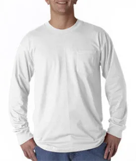 3055 Union Made: A Division of Bayside Adult Union Made Long-Sleeve Cotton Pocket Tee White