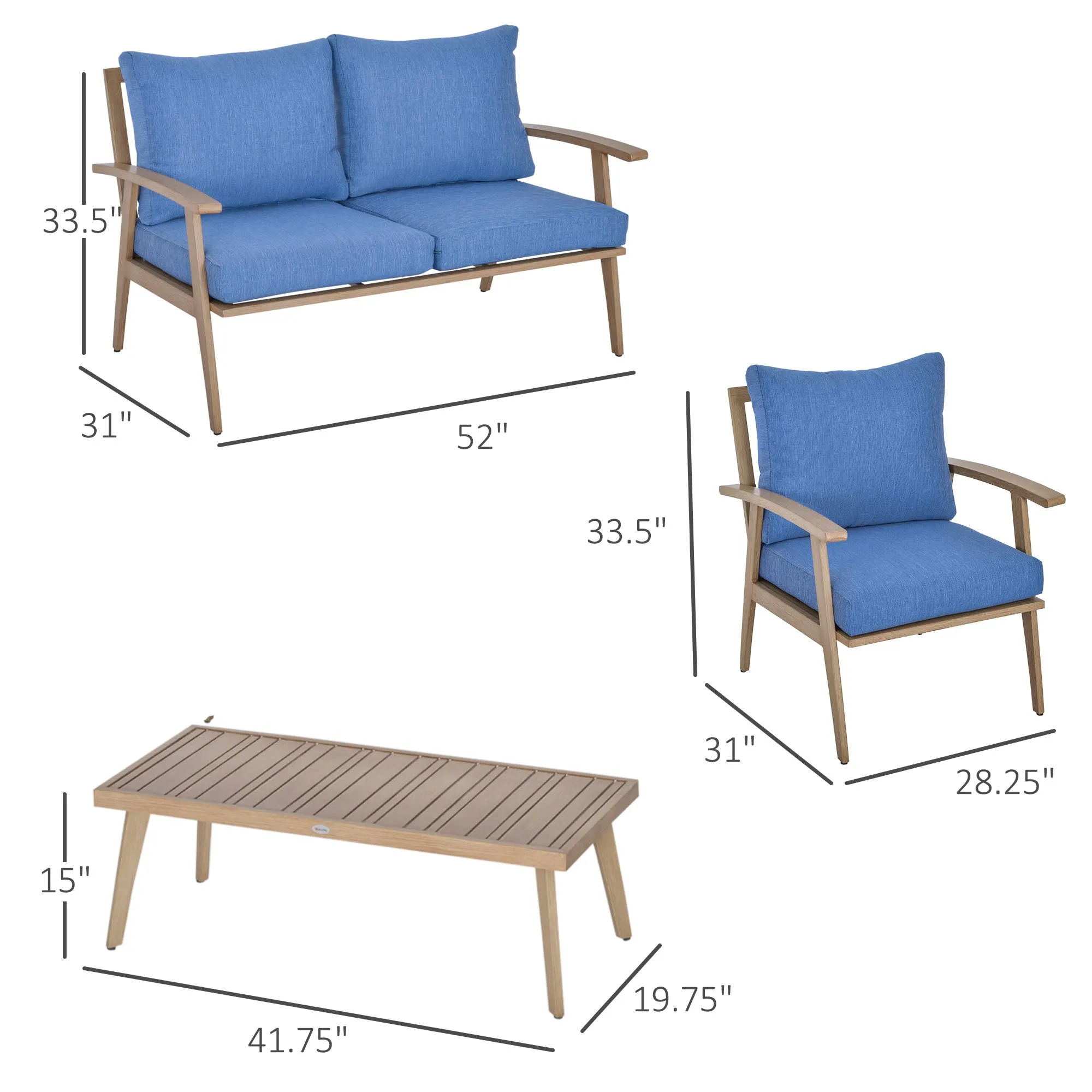 4pc Outdoor Garden Patio Furniture Set - Blue