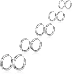5 Pairs Solid Titanium Hoop Earrings Silver Small Hoop Earrings 8mm 10mm 12mm 14mm 16mm Stainless Steel Huggie Hoop Earrings Piercings Cartilage Earring Hoop for Women Men