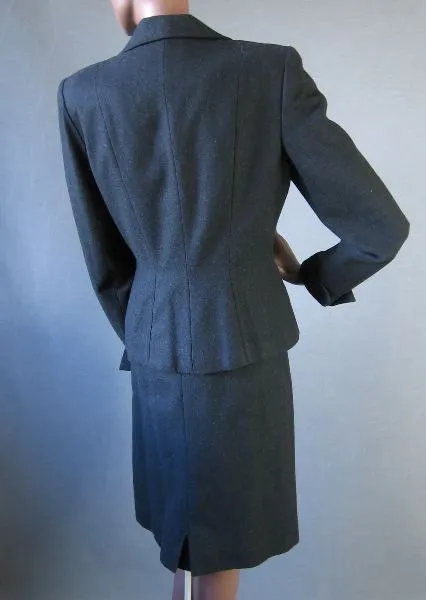50s Vintage Women's Suit Set Jacket Skirt Nip Waist Fit & Flare Medium VFG Pacific Mills Charcoal Gray