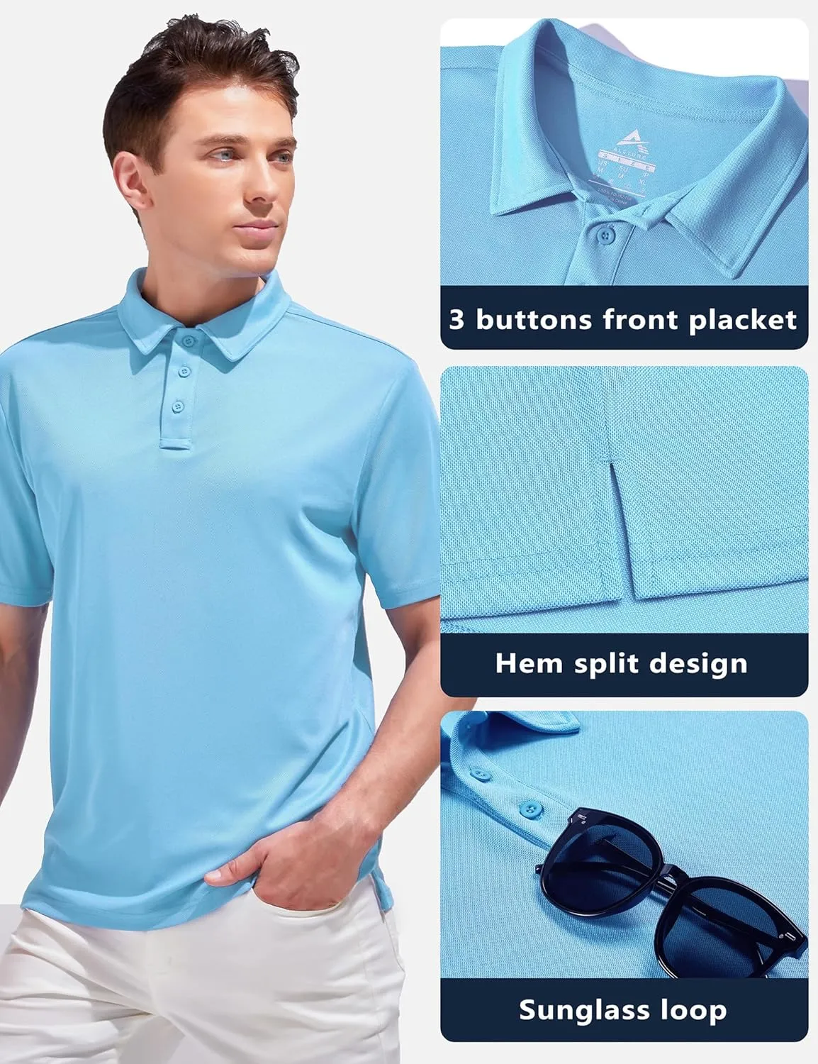 Aleture Men Polo T Shirts Polyester Performance Polos, Short Sleeve Collared Shirt for Business Casual Wear, Regular Fit
