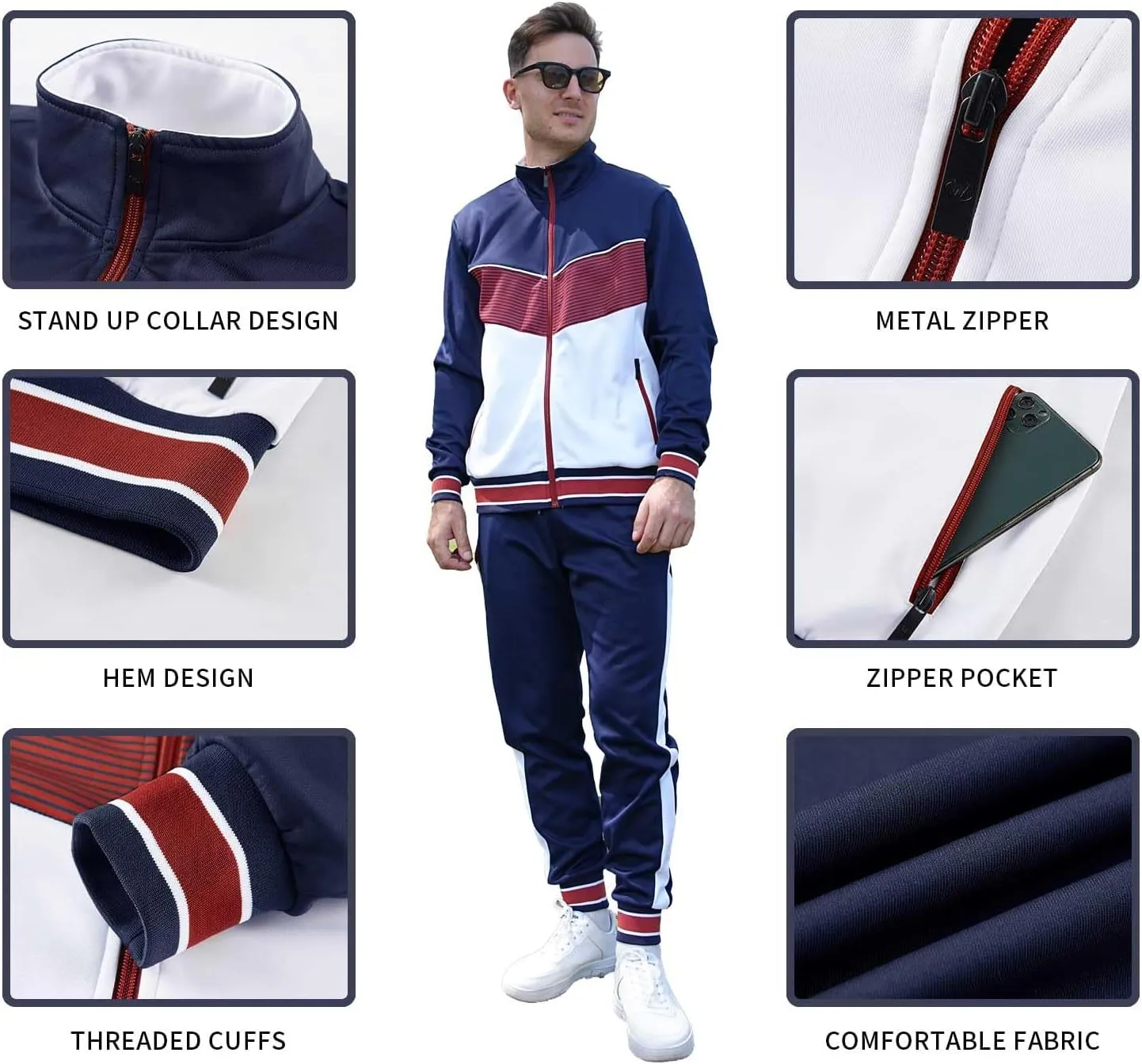 ANOTWENER Men's Casual 2 Piece Tracksuit Sets Long Sleeve Full Zip Jacket and Sweatpants Jogging Sport Outfits Sweatsuits