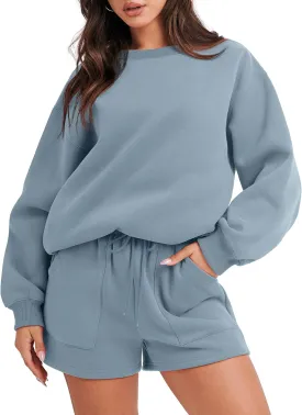 ANRABESS Women 2 Piece Outfits Sweat Shorts Sets 2025 Oversized Casual Lounge Matching Set Sweatsuit Tracksuit Clothes