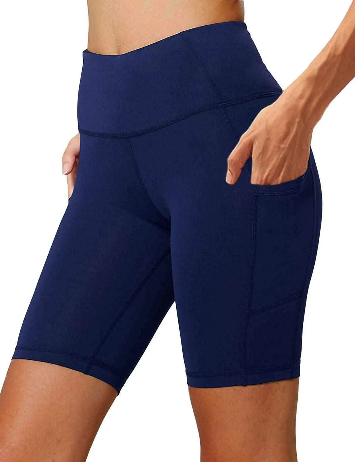 Aoliks Biker Shorts Women with Pockets - 8" High Waisted Tummy Control Running Workout Spandex Gym Volleyball Yoga Shorts