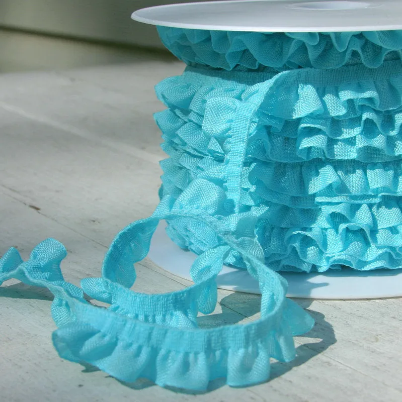 Aqua Cotton Ruffle Stretch Trim