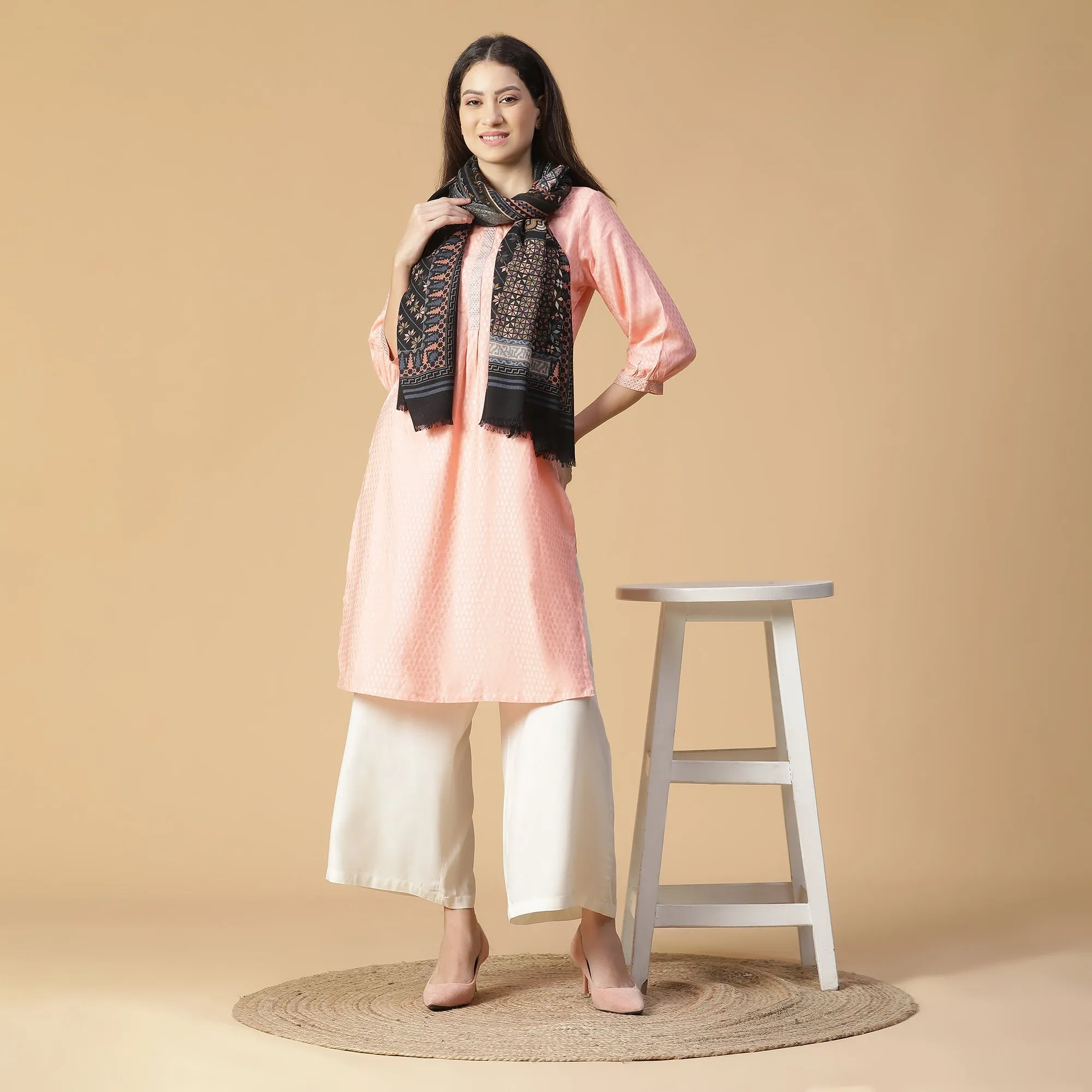 Arca Elegance Printed Offwhite Wool Stole