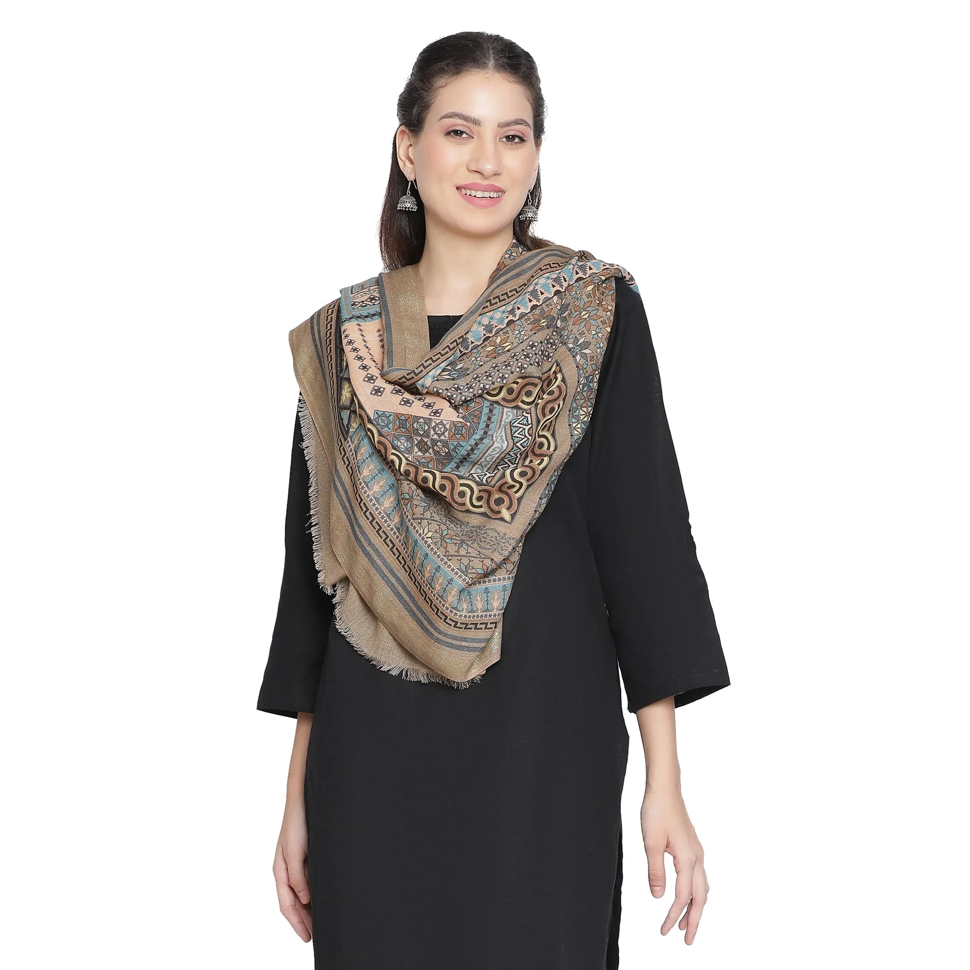 Arca Elegance Printed Offwhite Wool Stole
