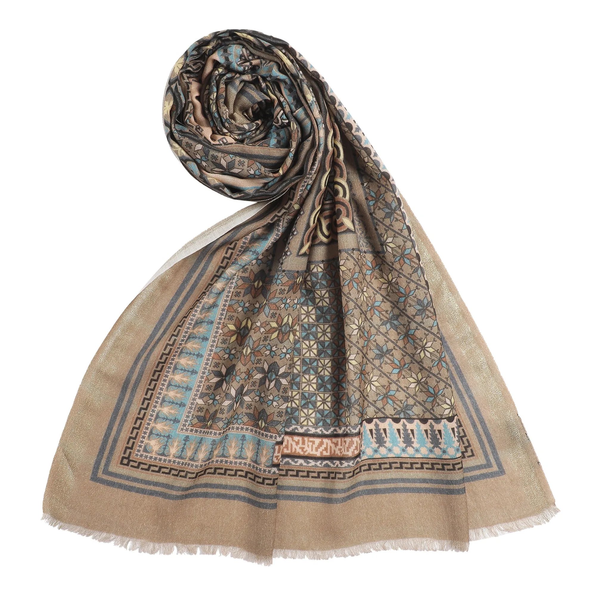 Arca Elegance Printed Offwhite Wool Stole