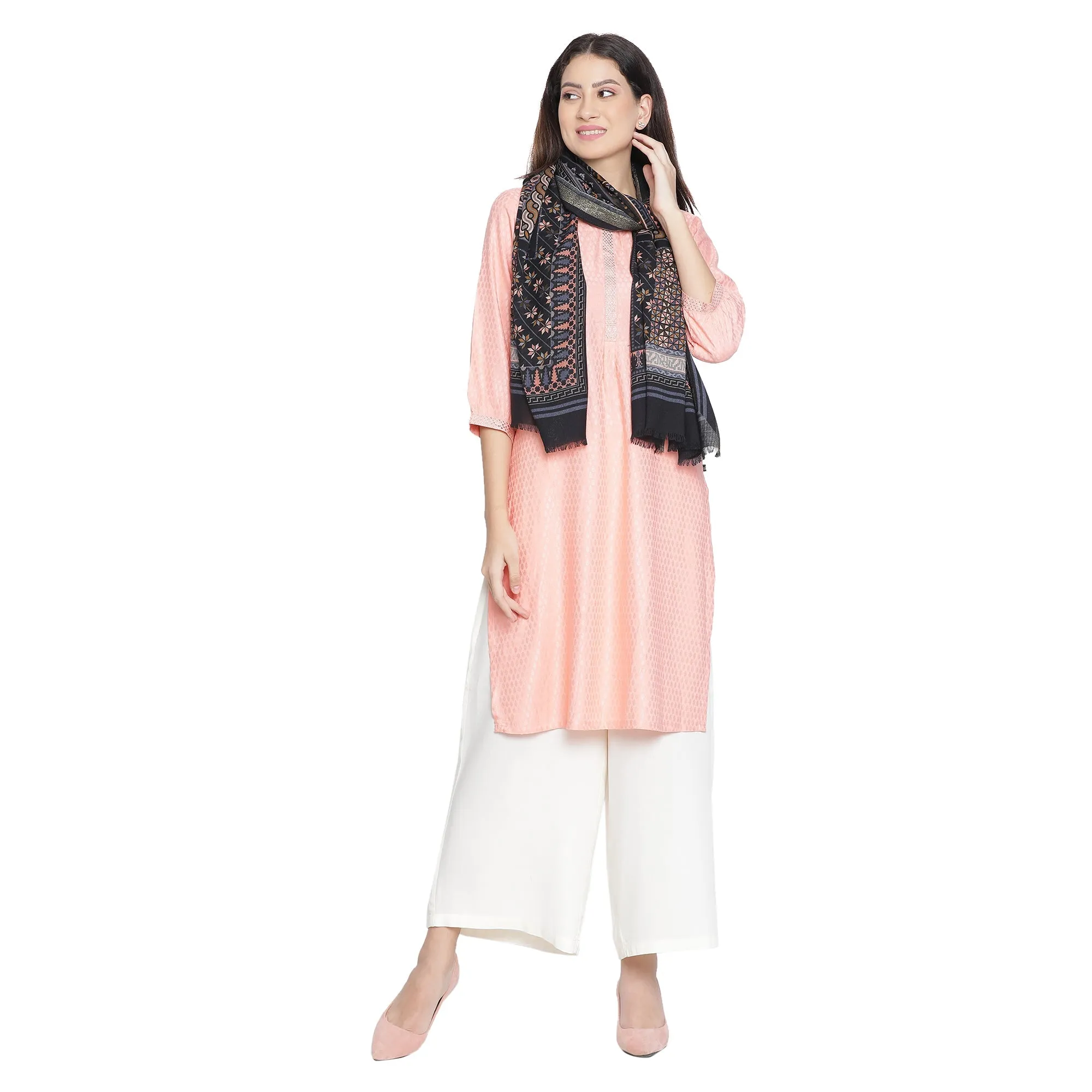 Arca Elegance Printed Offwhite Wool Stole