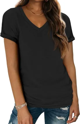 ATHMILE T Shirts Short Sleeve V Neck Tees for Women Fashion Tops Trendy Lightweight Casual Summer Outfits Clothes 2025 Beach