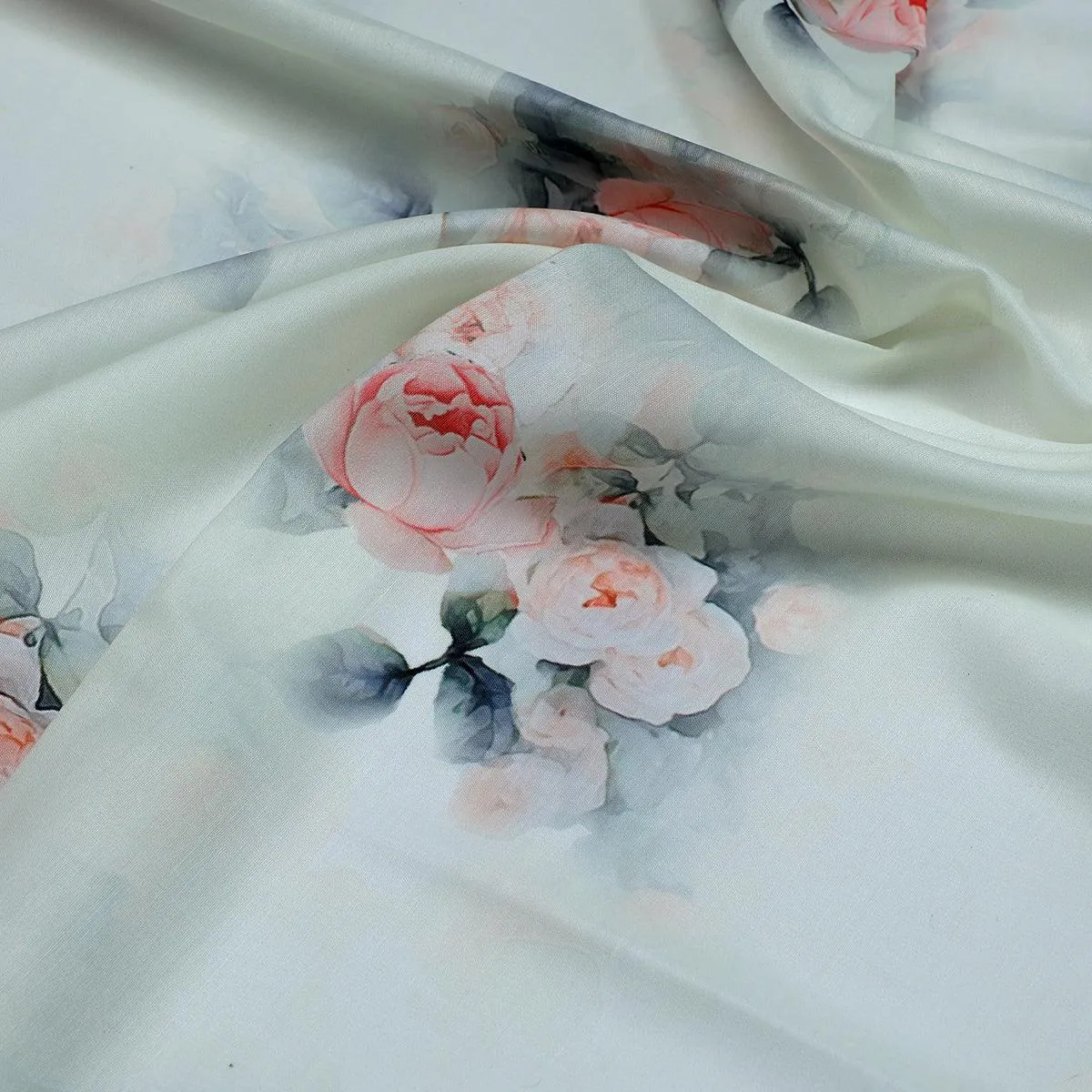Beautiful Summer Peony Bunch Digital Printed Fabric - Muslin