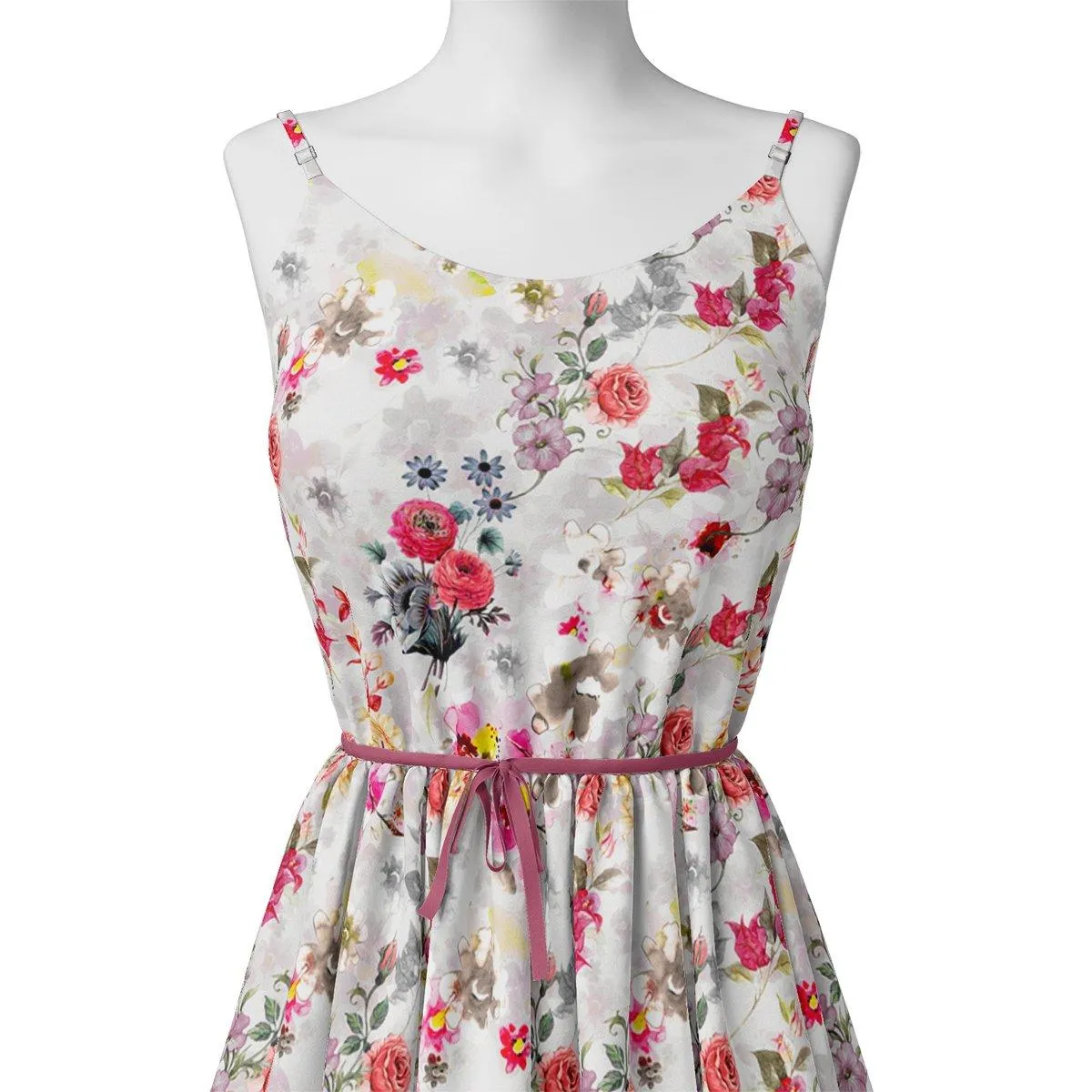 Beautifull Red And Pink Camellia Rose Of Branch Digital Printed Fabric - Weightless