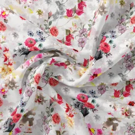 Beautifull Red And Pink Camellia Rose Of Branch Digital Printed Fabric - Weightless