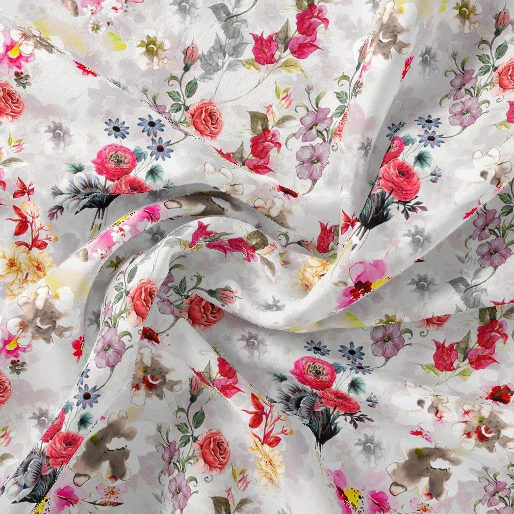 Beautifull Red And Pink Camellia Rose Of Branch Digital Printed Fabric - Weightless