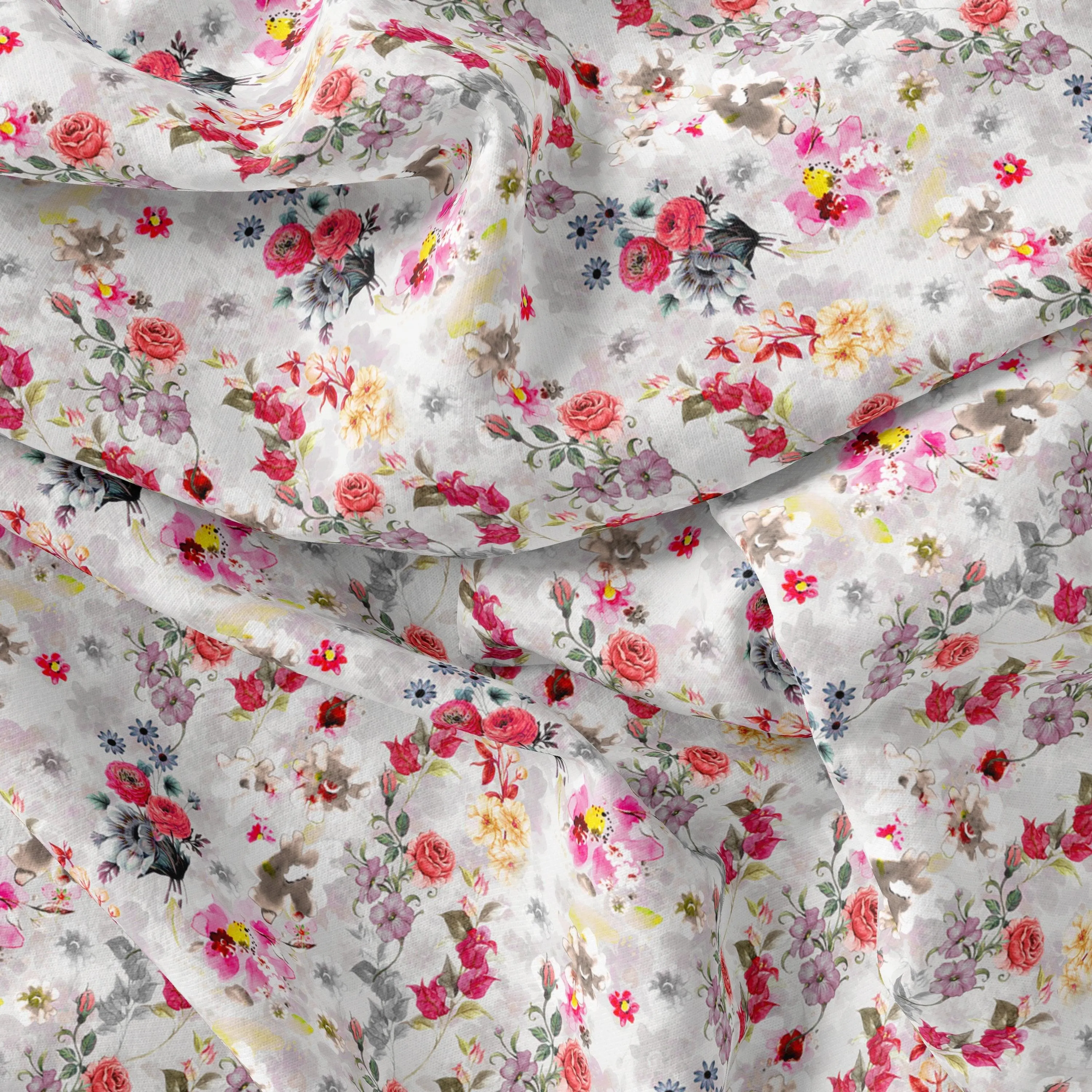 Beautifull Red And Pink Camellia Rose Of Branch Digital Printed Fabric - Weightless