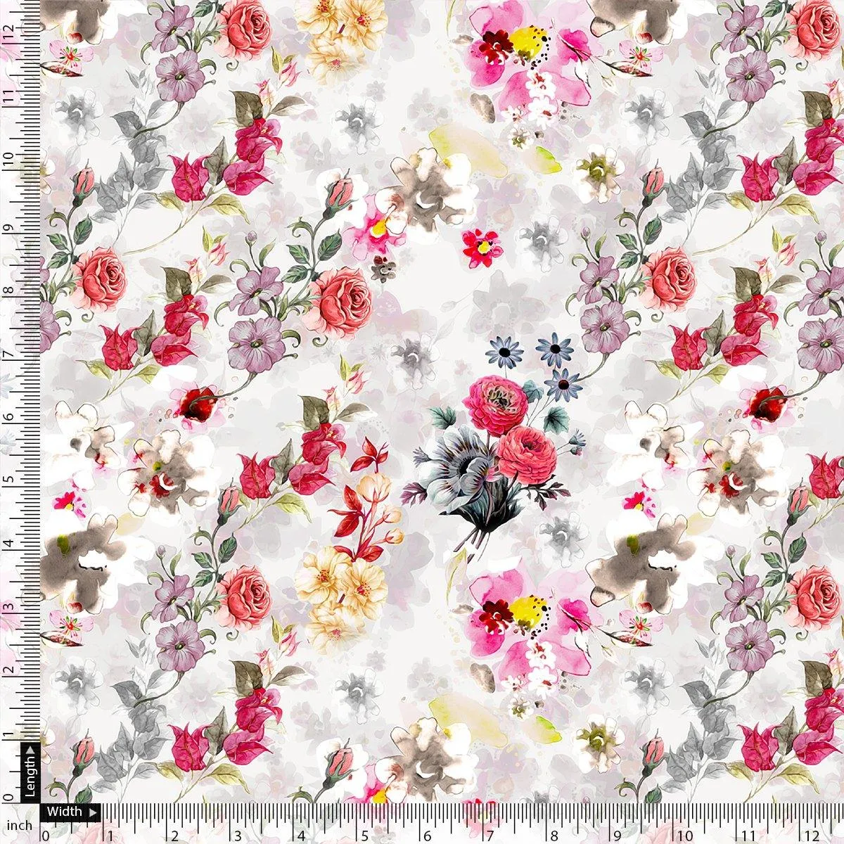 Beautifull Red And Pink Camellia Rose Of Branch Digital Printed Fabric - Weightless