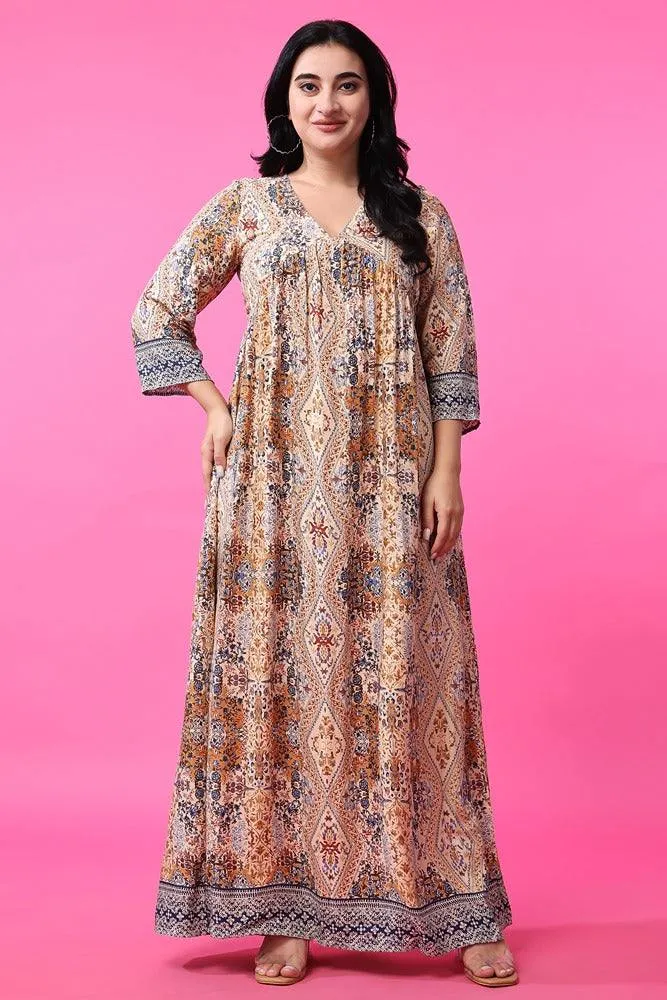 Beige Abstract Printed Maxi Dress