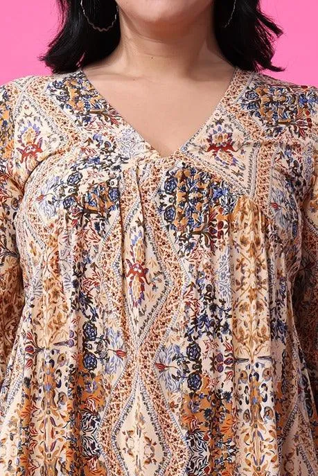Beige Abstract Printed Maxi Dress