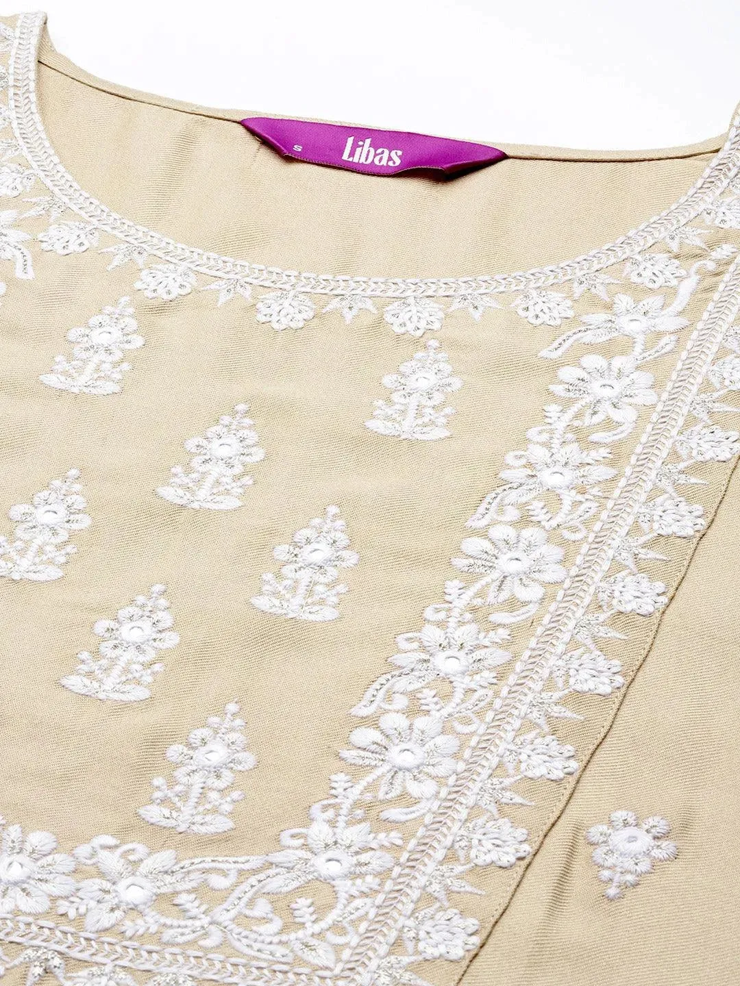 Beige Yoke Design Wool Straight Kurta