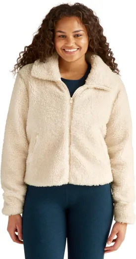 Beyond Yoga Moto Sherpa Jacket for Women - Pure Polyester Construction - Front Zipper Handwarmer Pockets