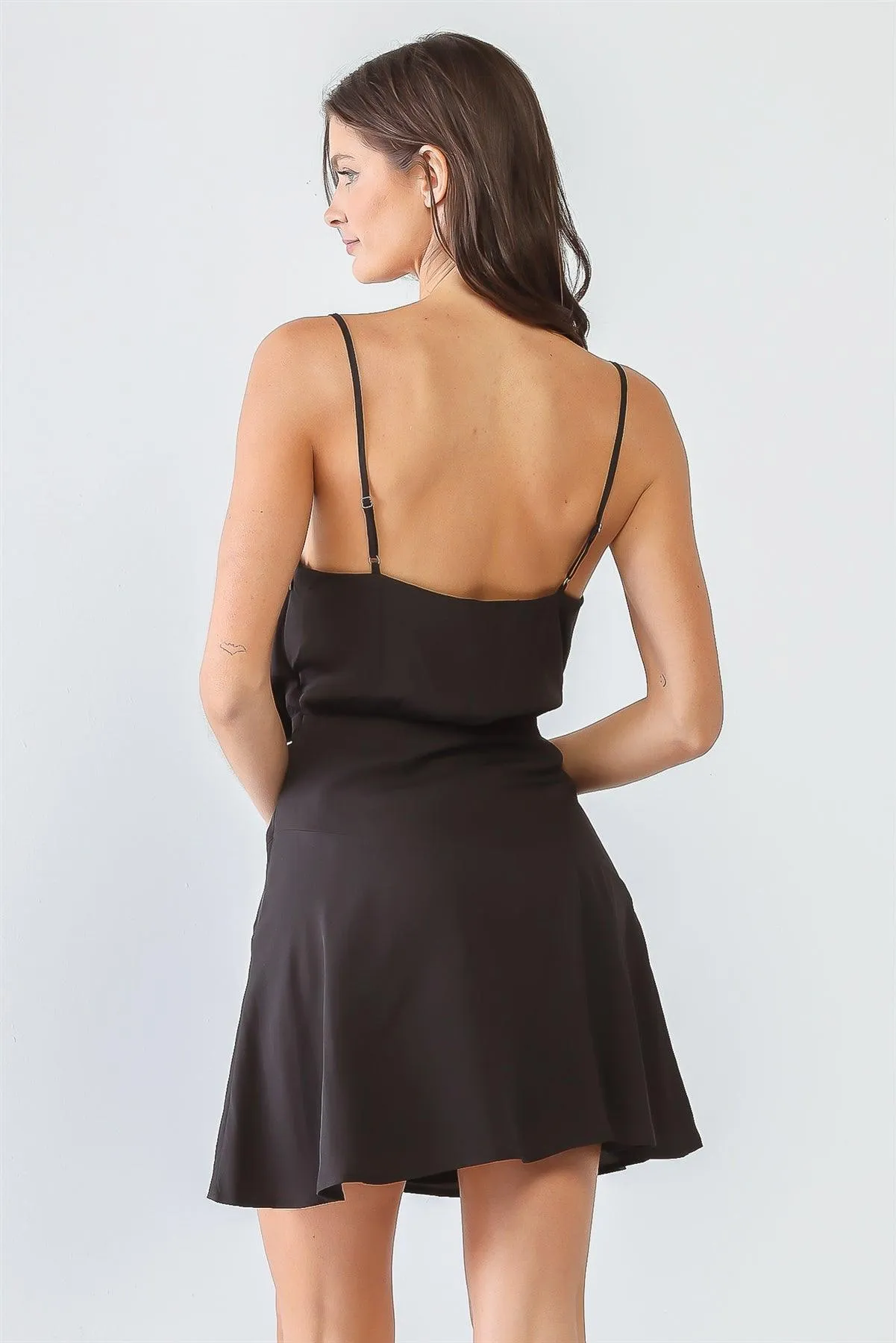 Black Cowl Neck Strappy Flare Hem Mini Dress