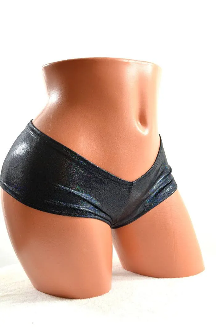 Black Holographic Cheeky Booty Shorts