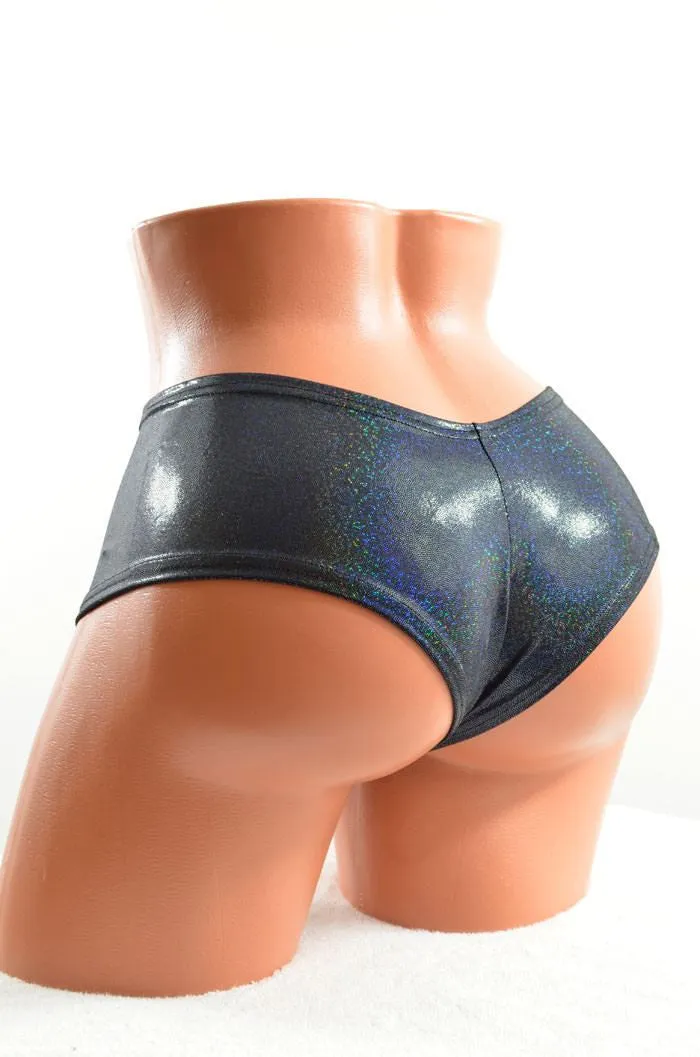 Black Holographic Cheeky Booty Shorts