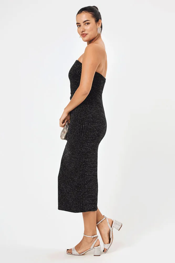 Black Strapless Midi Dress