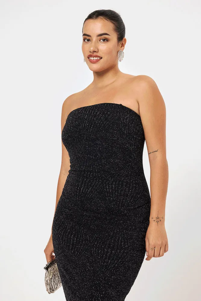 Black Strapless Midi Dress