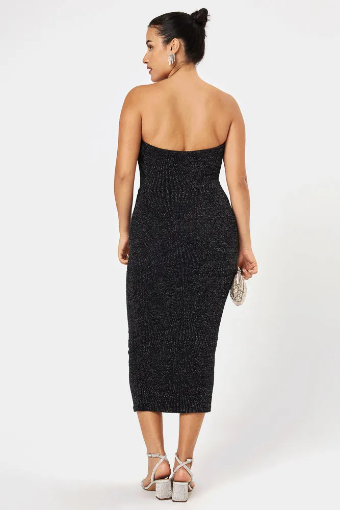 Black Strapless Midi Dress