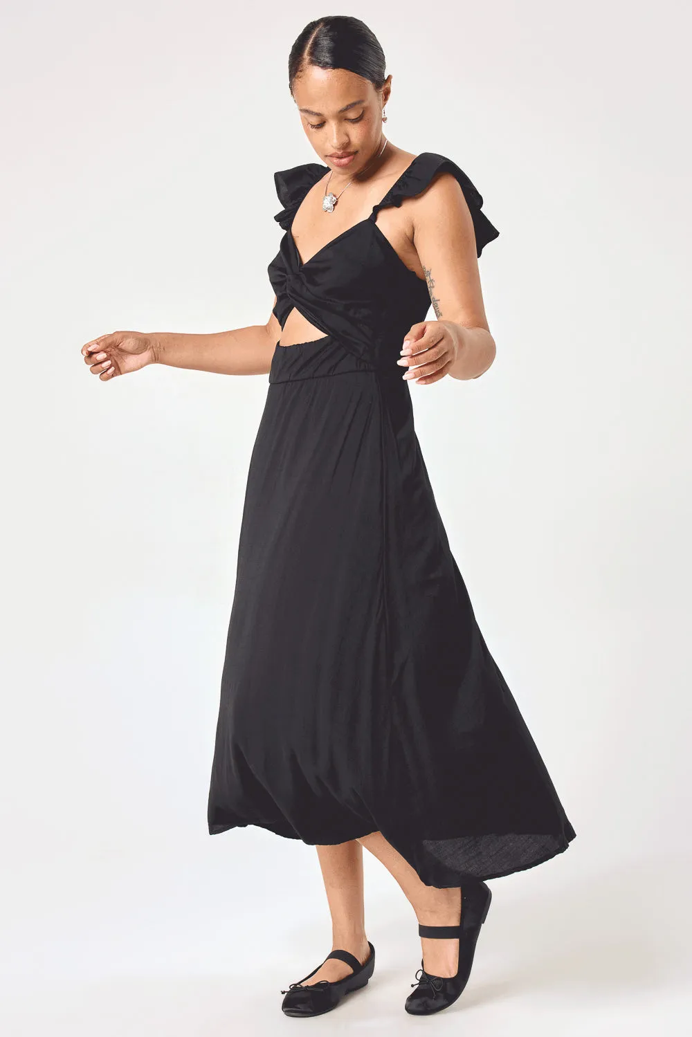 Black Twist Keyhole Midi Dress
