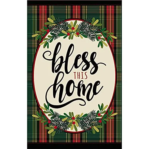 Bless This Home Plaid House Linen Flag