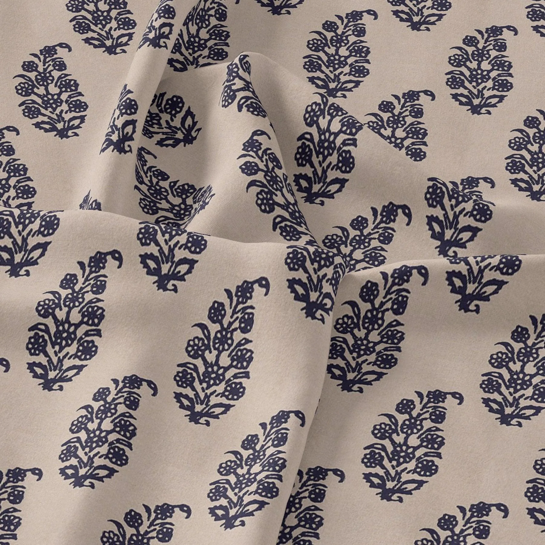 Block Print Motif Digital Printed Fabric - Rayon