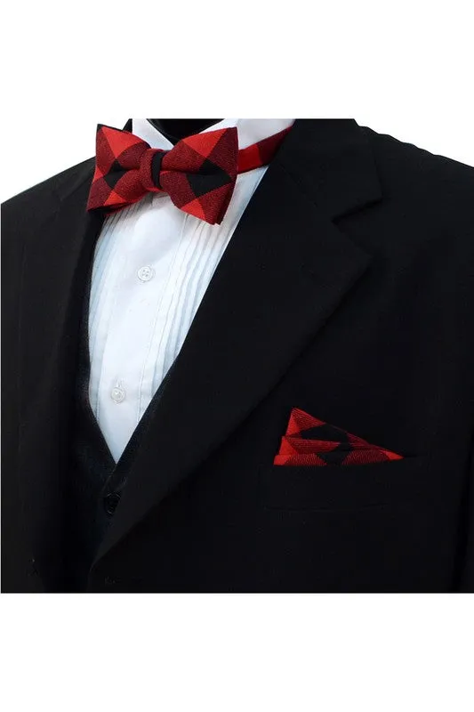 Bow Tie and Pocket Square Set - Black&Red