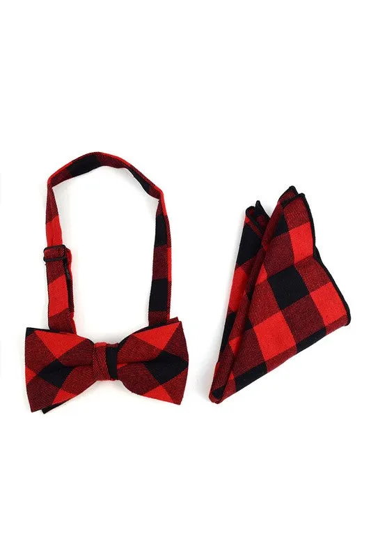 Bow Tie and Pocket Square Set - Black&Red
