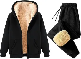 Canbebig 2 Piece Outfits Women Sherpa Fleece Lined Sweatsuits Zip Up Hoodie and Sweatpants Sets Matching Sets Warm Sets