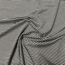 Charcoal and Ivory 2mm Stripes on Bamboo/Spandex Jersey Fabric