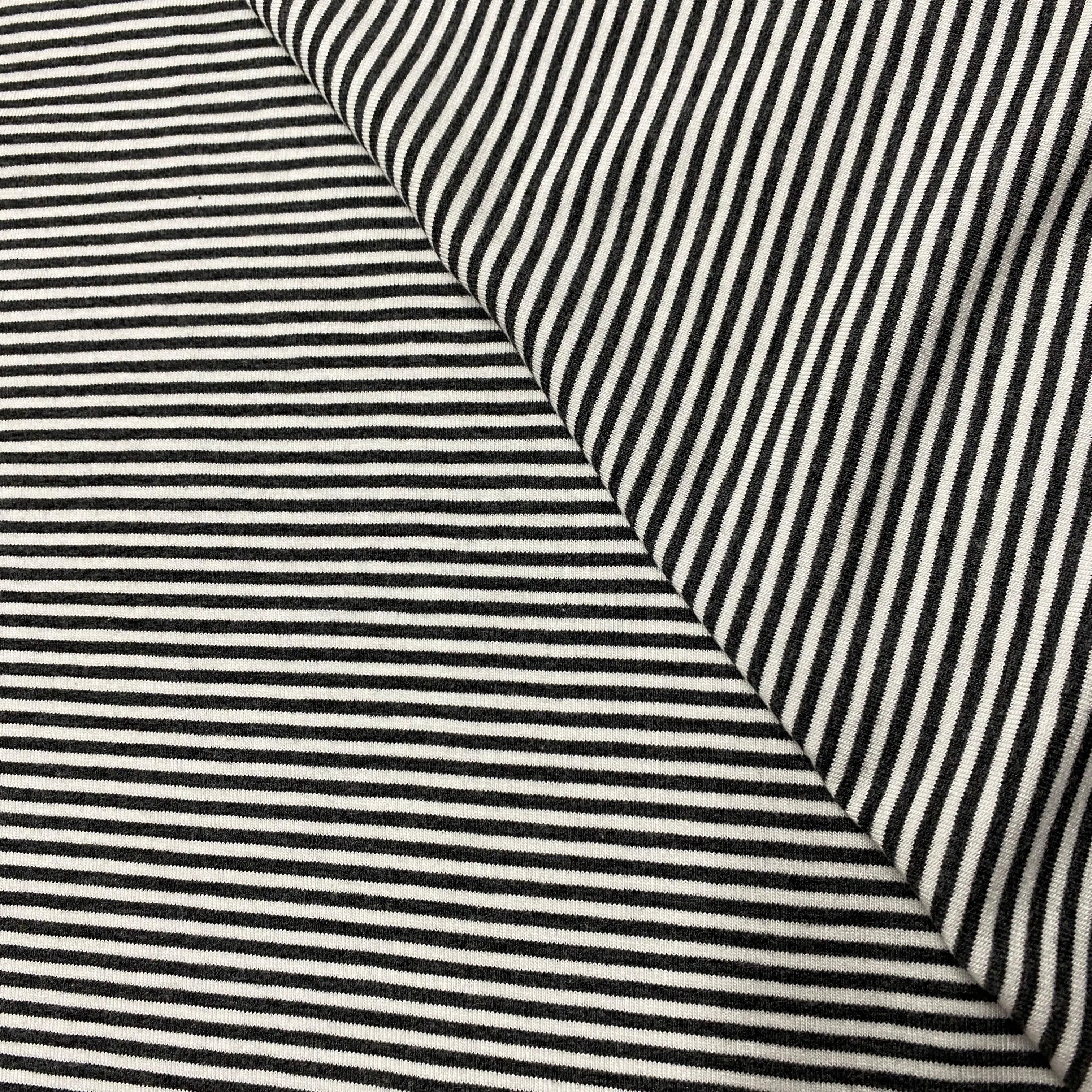 Charcoal and Ivory 2mm Stripes on Bamboo/Spandex Jersey Fabric