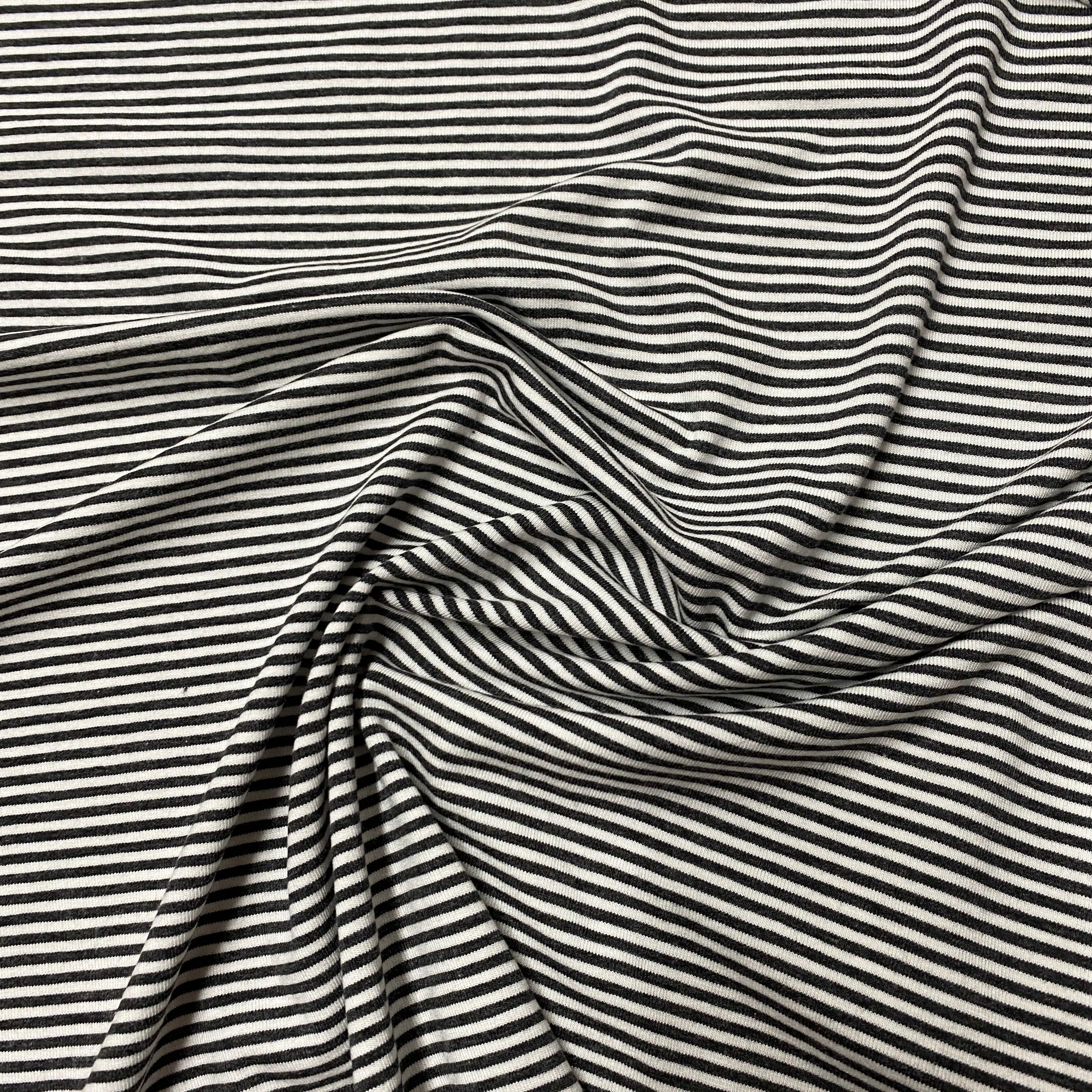 Charcoal and Ivory 2mm Stripes on Bamboo/Spandex Jersey Fabric