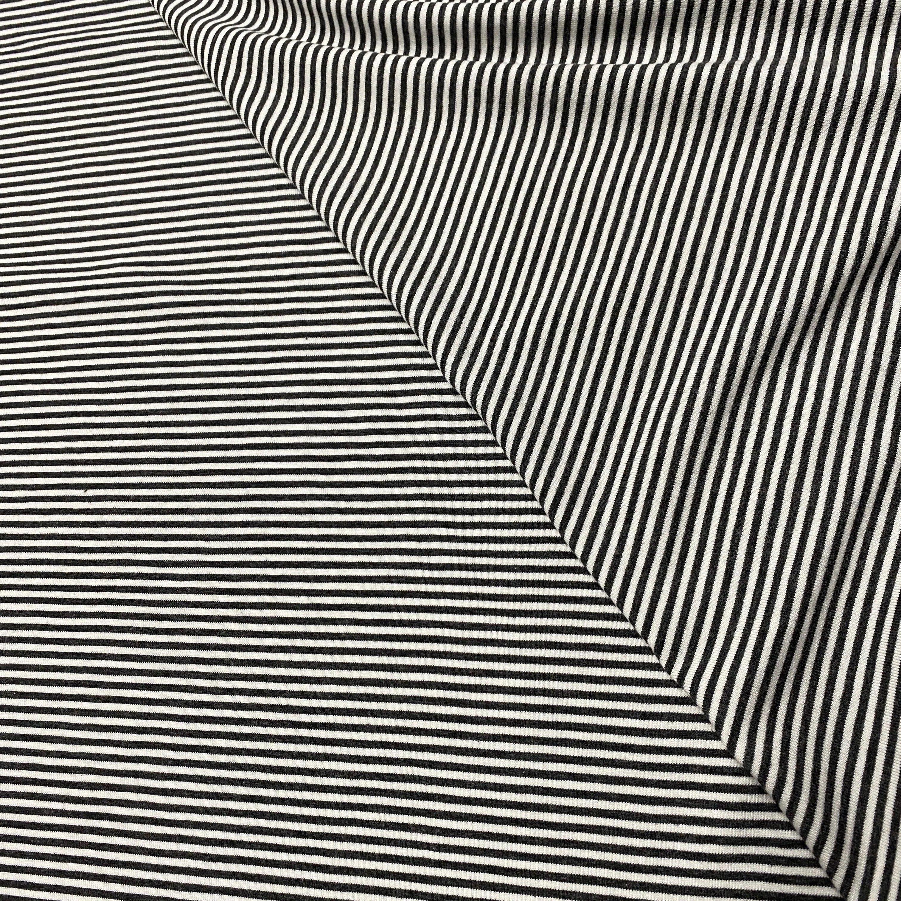 Charcoal and Ivory 2mm Stripes on Bamboo/Spandex Jersey Fabric