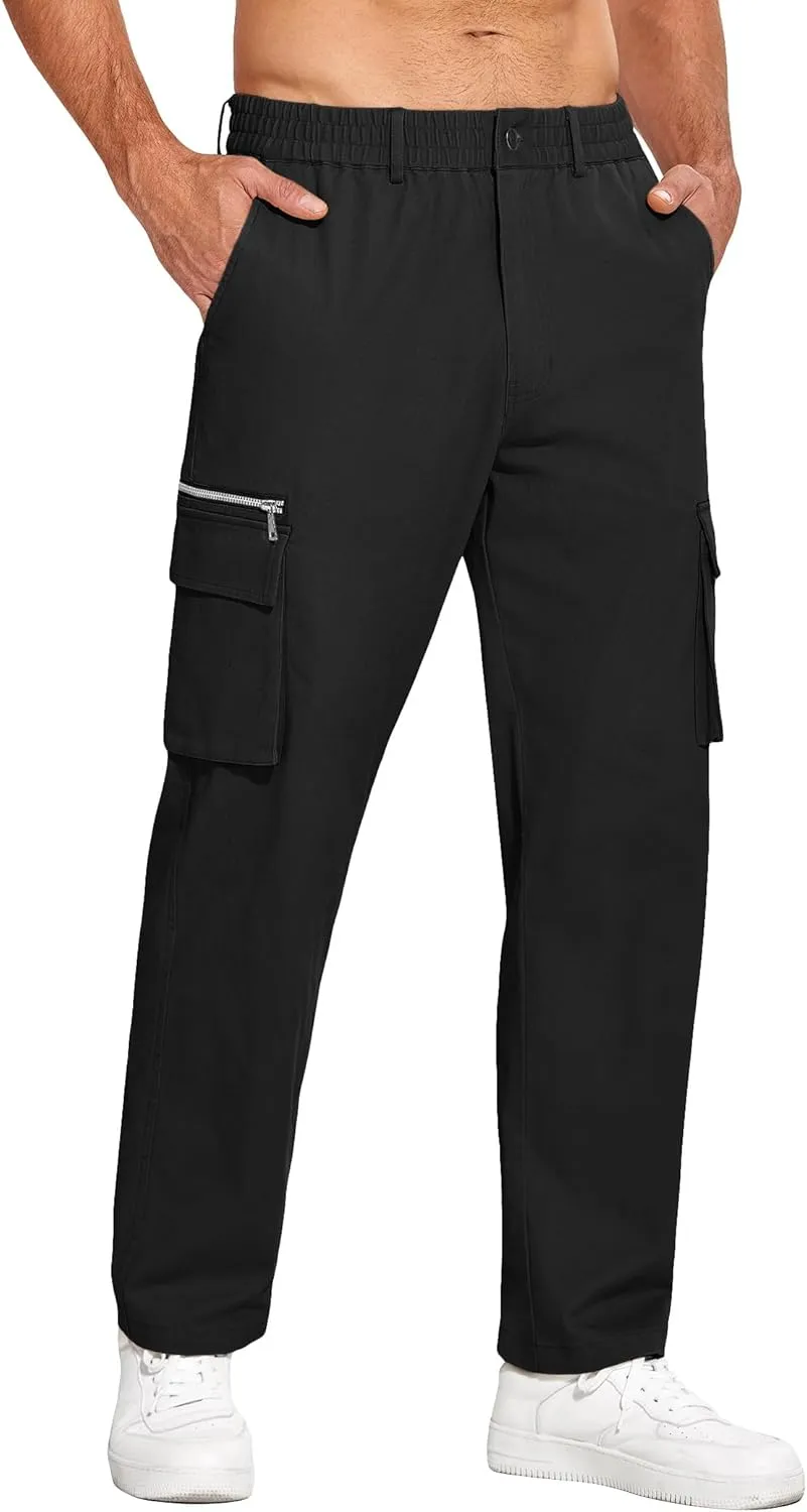 COOFANDY Men's Cotton Cargo Pants Relaxed Fit Elastic Waist Casual Pants Stretch Work Cargo Pant with Pockets
