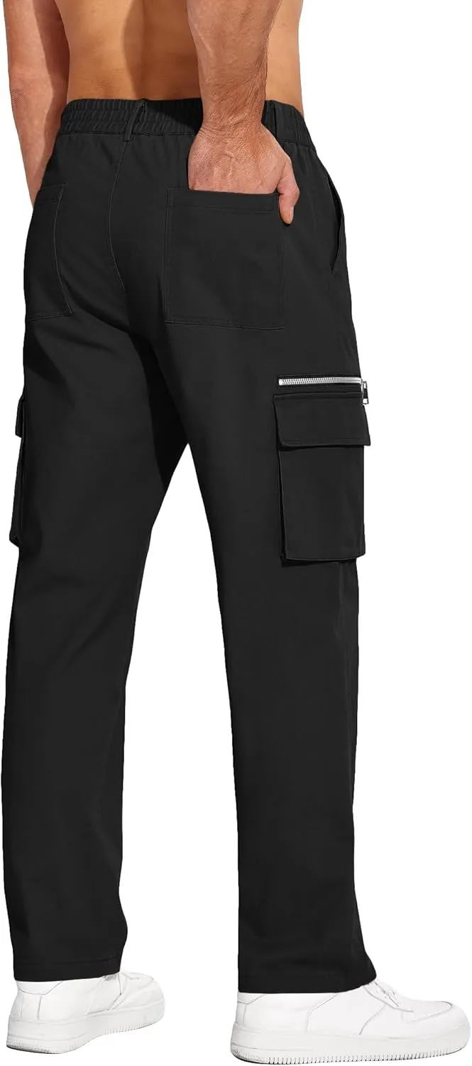 COOFANDY Men's Cotton Cargo Pants Relaxed Fit Elastic Waist Casual Pants Stretch Work Cargo Pant with Pockets