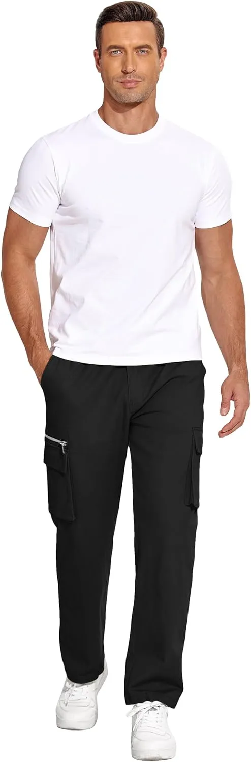 COOFANDY Men's Cotton Cargo Pants Relaxed Fit Elastic Waist Casual Pants Stretch Work Cargo Pant with Pockets