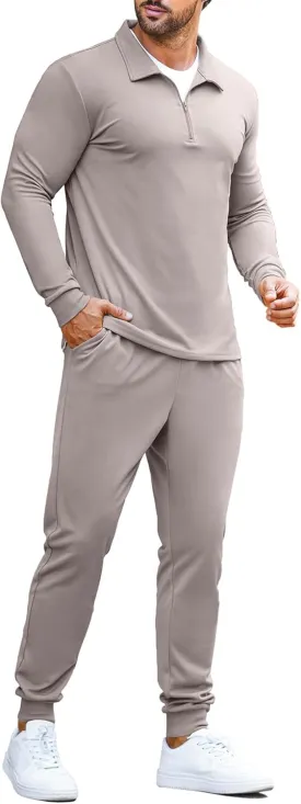COOFANDY Men's Tracksuit 2 Piece Quarter Zip Polo Athletic Sweatsuits Casual Running Jogging Sport Suit Sets