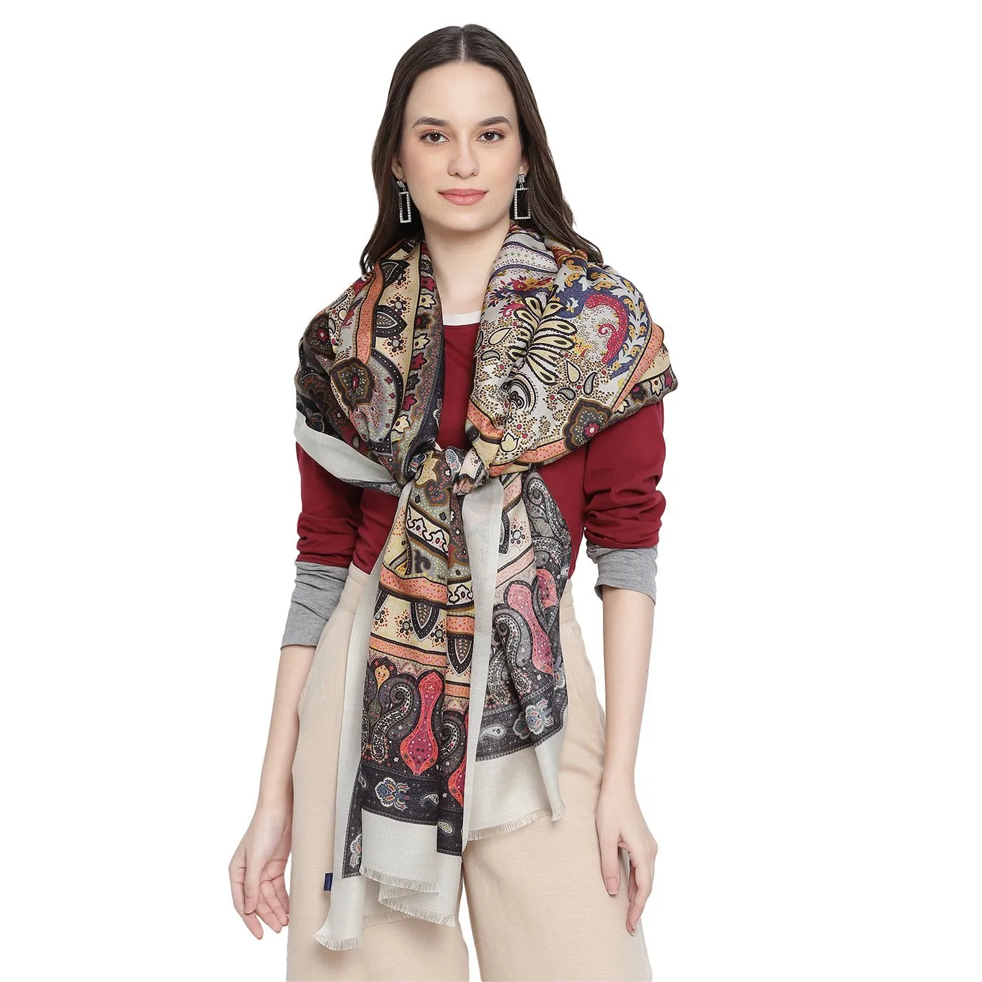 Cosmin Paisley Printed Woolen Stole