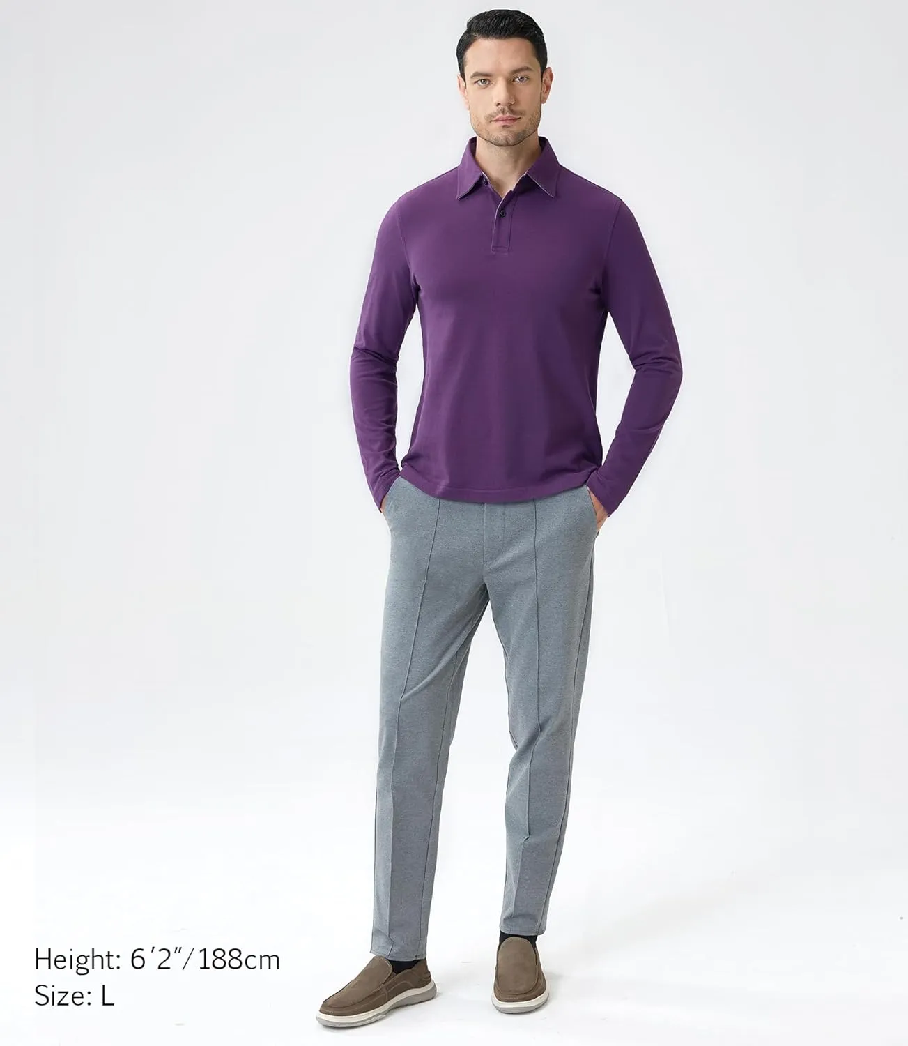 Cotton Pique Polo Shirts for Men Long Sleeve Casual Comfort Moisture Wicking Regular Fit